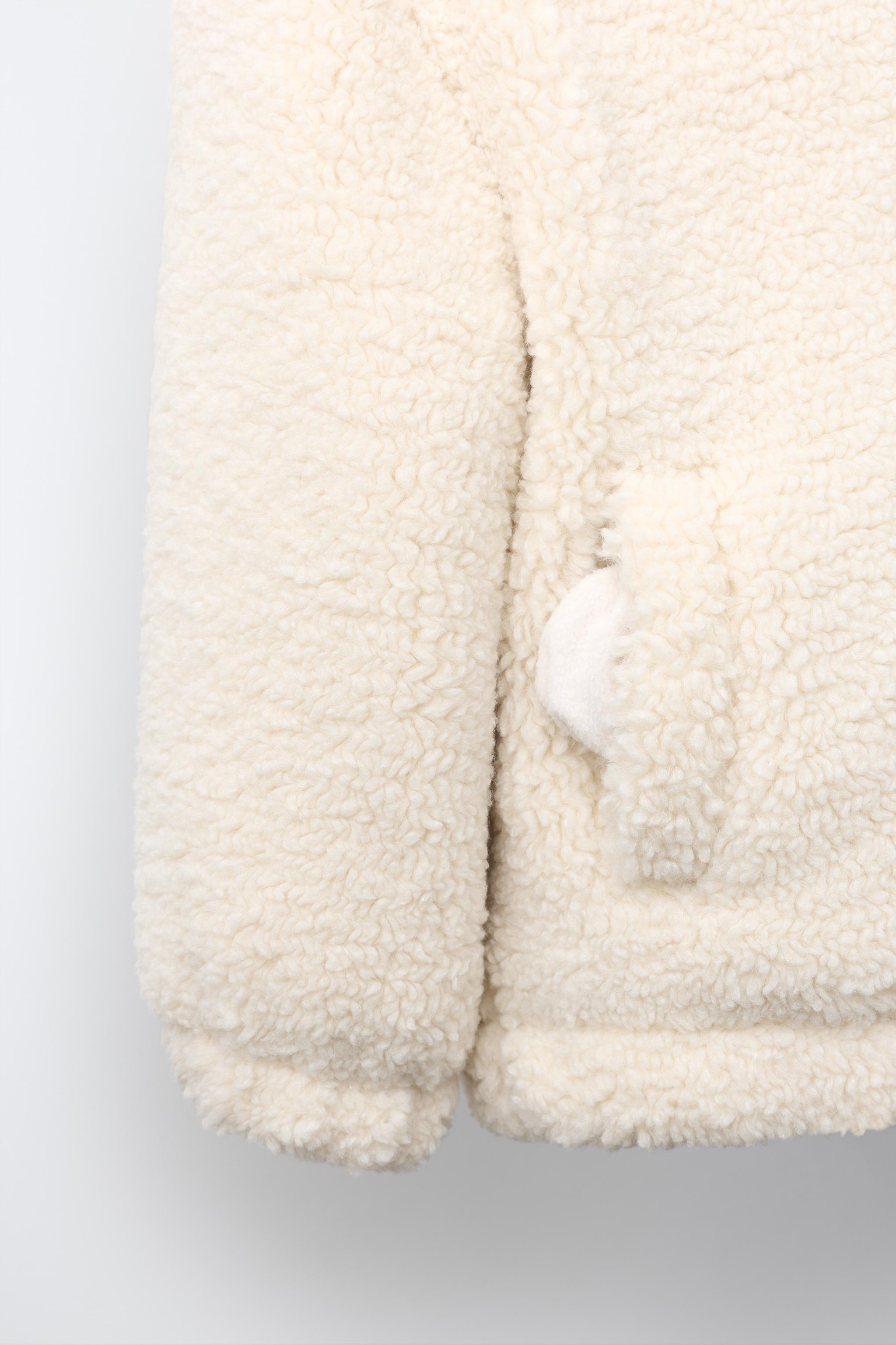 BEAR EMBROIDERY FAUX SHEARLING JACKET